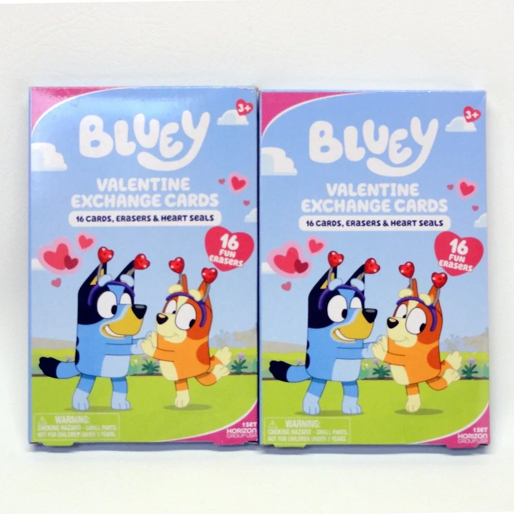 Bluey Dog and Friends 16 Valentine Day Exchange Cards And Fun Erasers Lot of 2